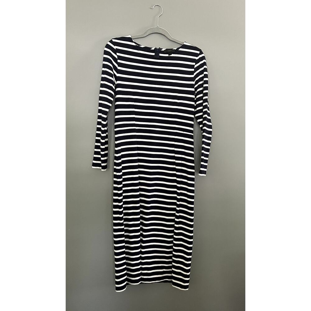 J.Crew Women's Long Sleeved Navy White Striped Dress (Style G7980) - 4